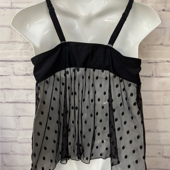 Swim By Cacique Balconette 40C Black Tankini Swimsuit Top Sheer Polka‎ Dot - Picture 4 of 11